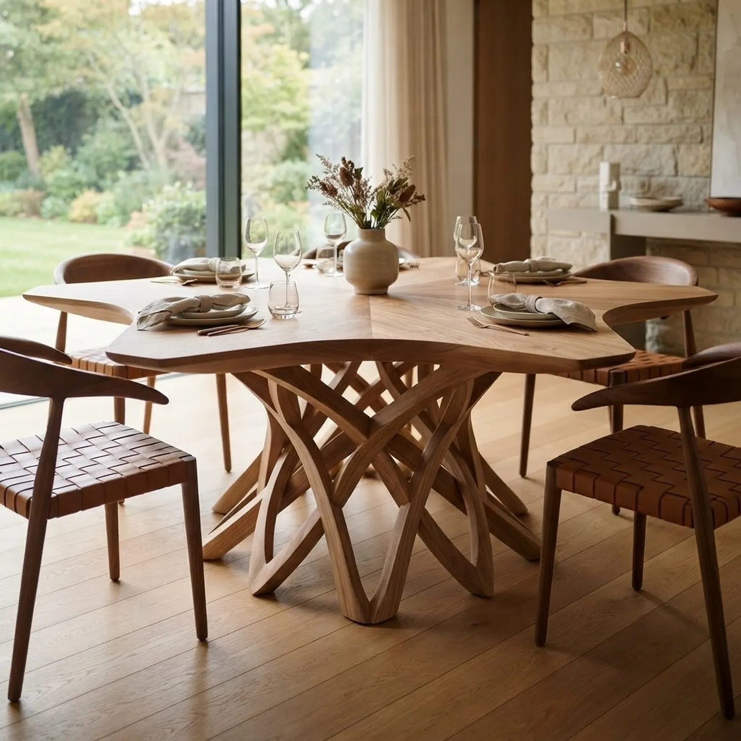 Wood Lattice Bloom Dinning Table Classic Furniture Accent Living Room Decor