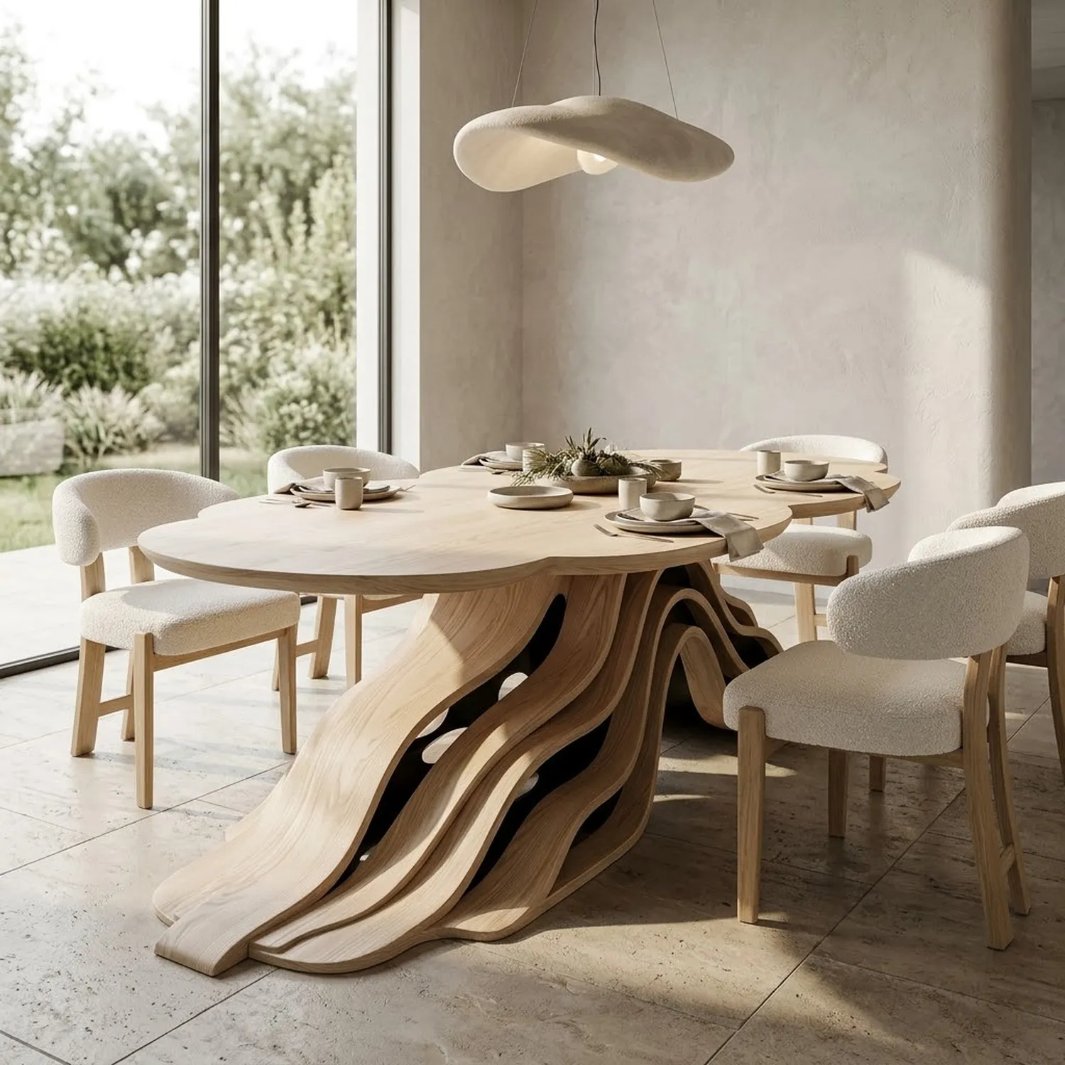 Wood Crown Cascade Dinning Table Avant-Garde Abstract Linear Interior Decor
