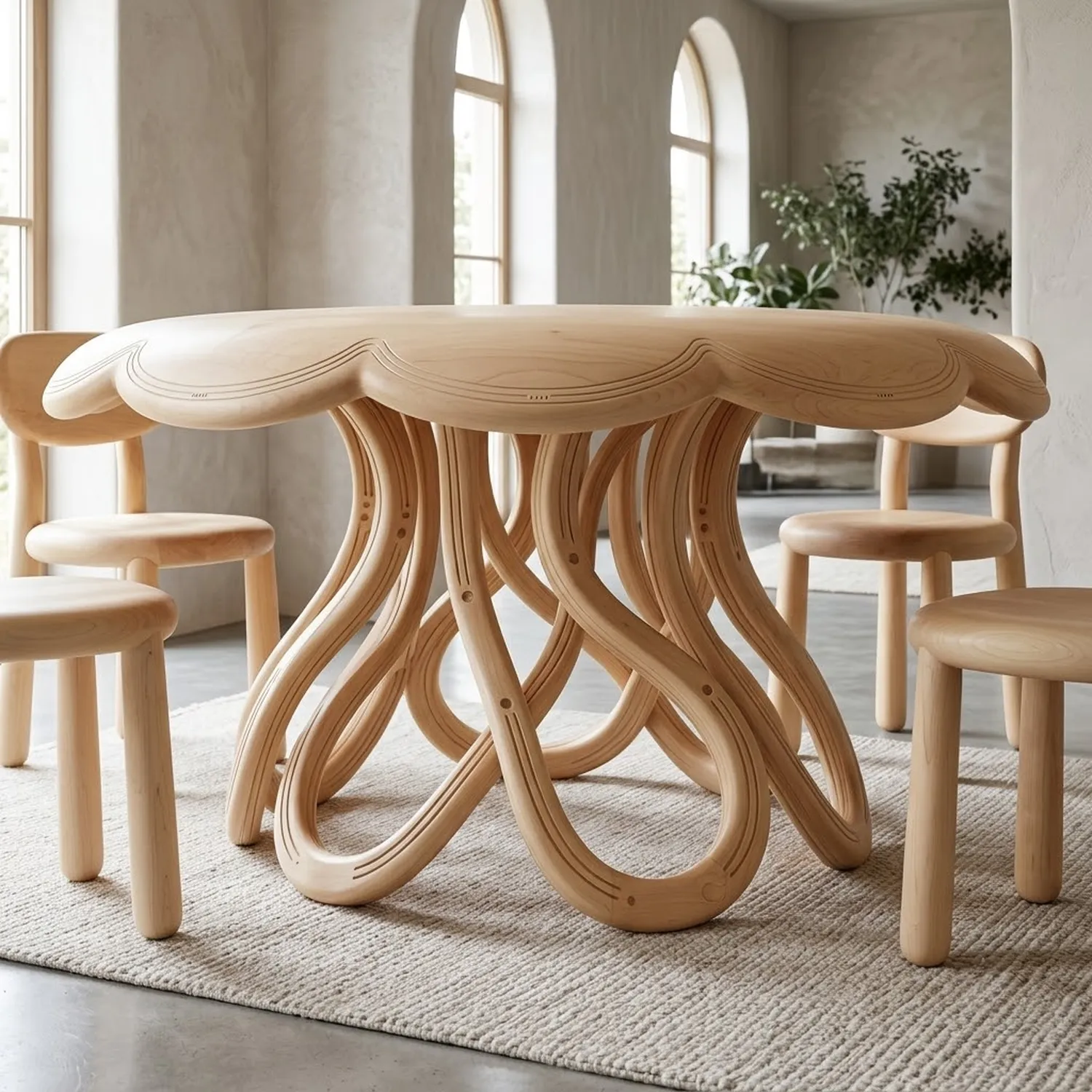 Wood Jellyfish Dinning Table Oceanic Marine Life Modern Aesthetic Feature