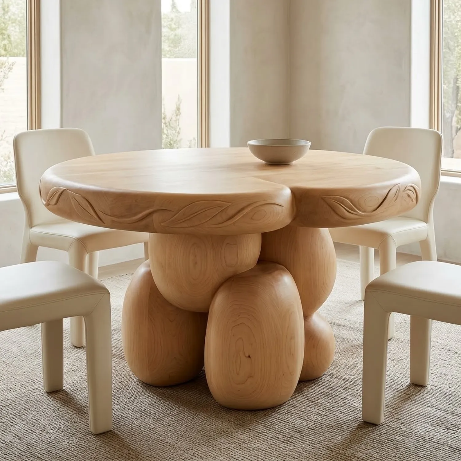 Wood Peach Pop Dinning Table Bright Natural Home Style Unique Artisan Design