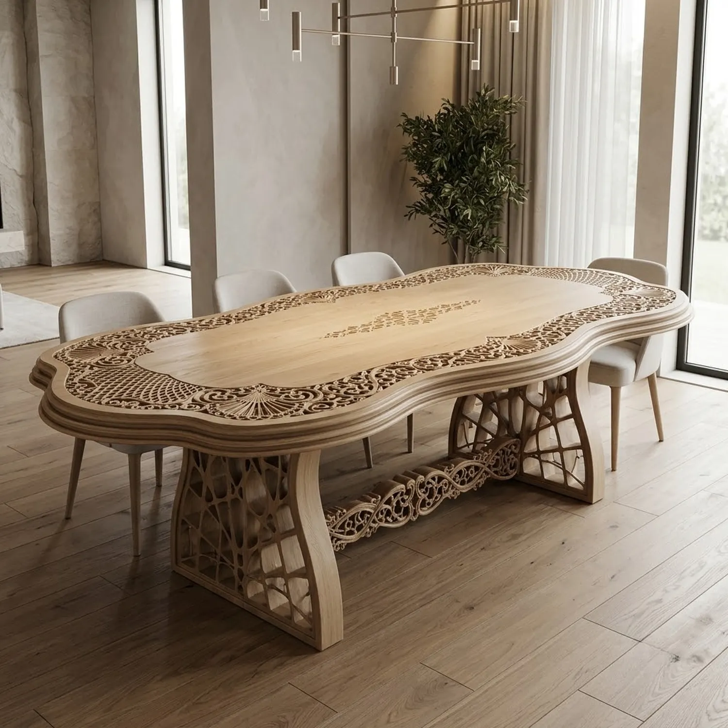 Wood Lacewood Empress Dinning Table Elegant Vintage Craftsmanship Interior Decor