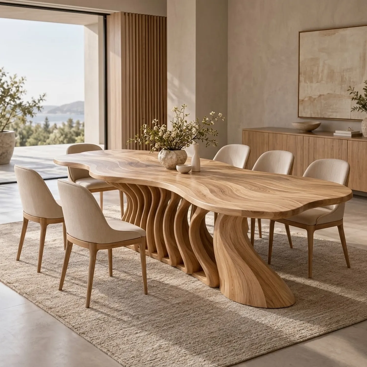 Wood Aurora Spine Dinning Table Avant-Garde Abstract Linear Interior Decor