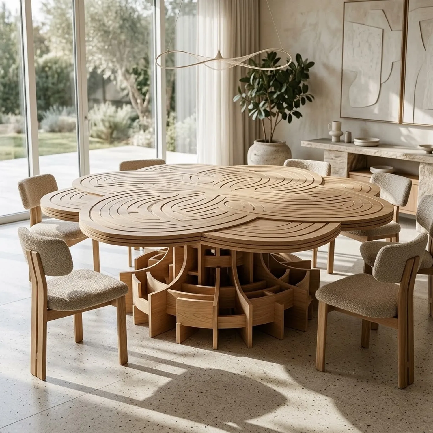 Wood Labyrinth Bloom Dinning Table Natural Home Style Unique Artisan Design