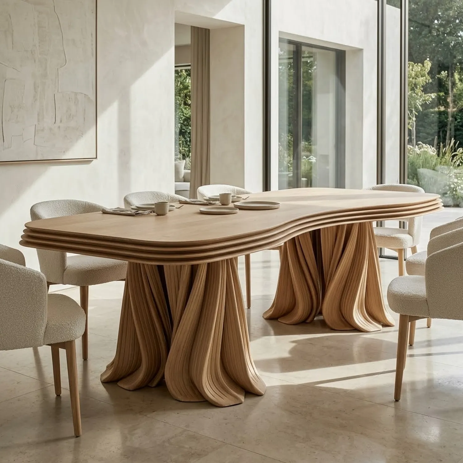 Wood Velvet Crest Dinning Table Modern Luxury Statement Dining Room Feature