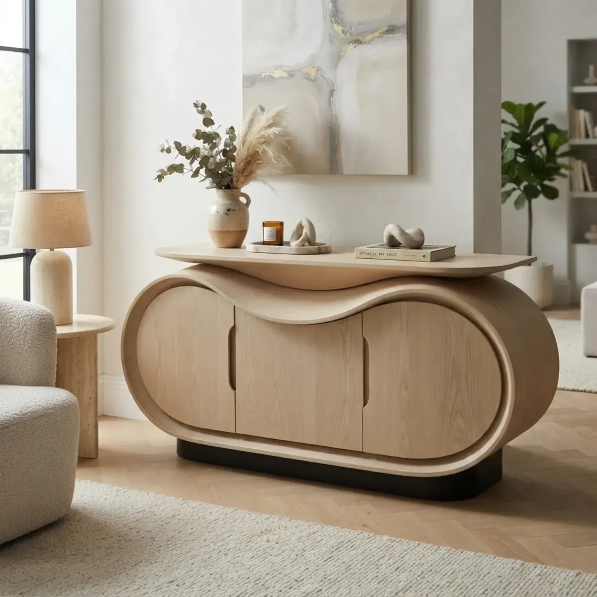 Wooden Camellia Cabinet Nature Inspired Bloom Accent Storage