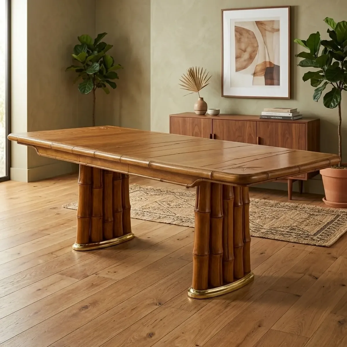 Wooden Bamboo Dining Table Asian Inspired Silhouette Kitchen Dining Furniture