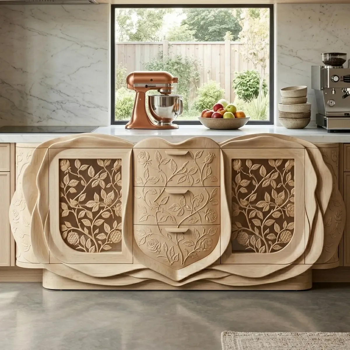 Wooden Rose Cabinet Romantic Floral Shape Living Room Storage Chest