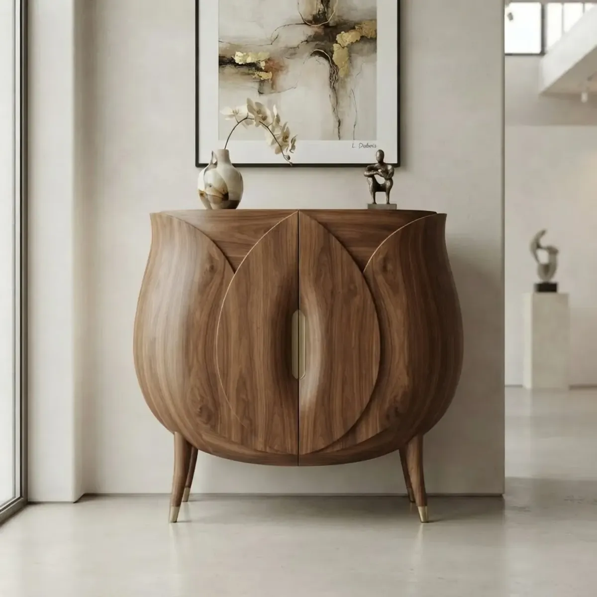 Wooden Tulip Cabinet Whimsical Floral Shape Wood Furniture