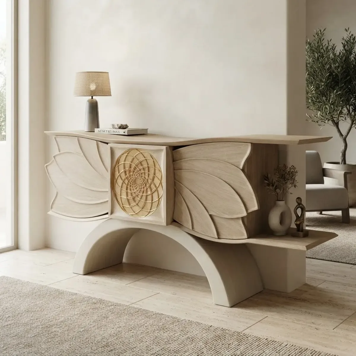 Wooden Sunflower Cabinet Unique Floral Shape Storage Furniture