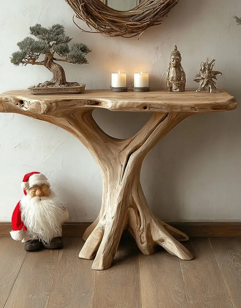 Atelier Timber Hall Table With Organic Base