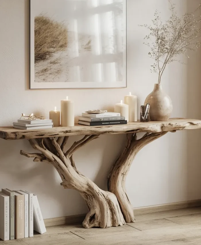 Slim Timber Sofa Table With Organic Outline