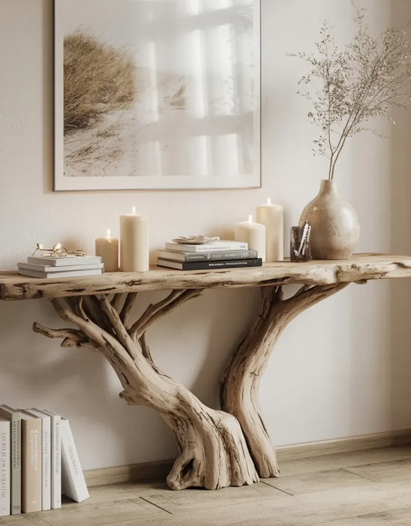Slim Timber Sofa Table With Organic Outline
