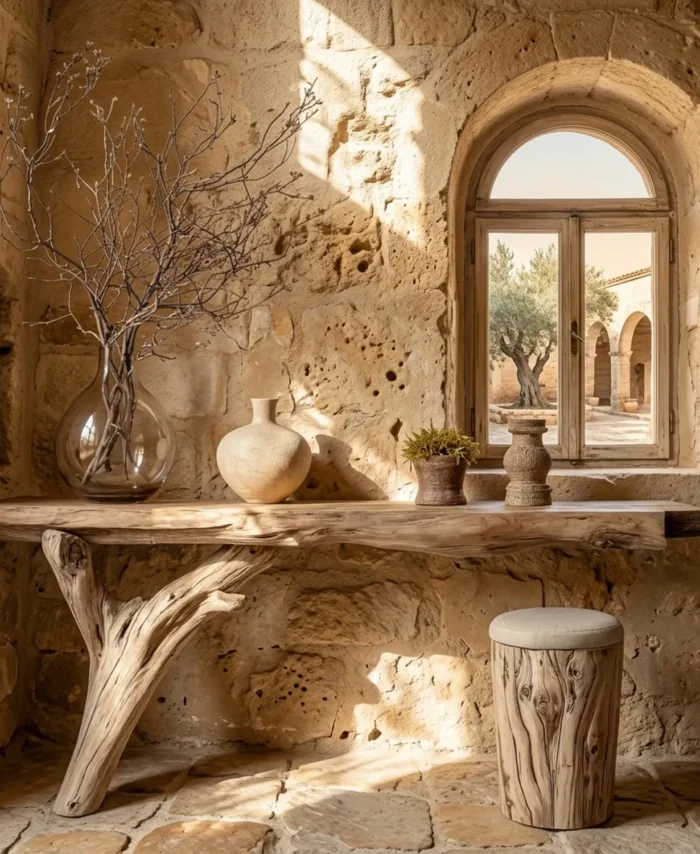 Live Edge Console Table Single Root Support Rustic Wood Shelf