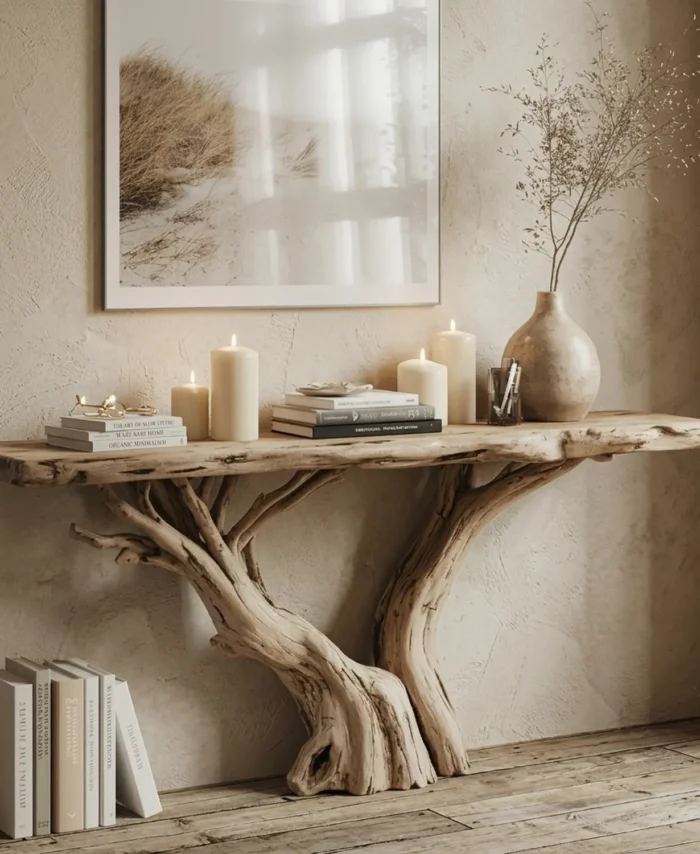 Live Edge Console Table Driftwood Double Base Narrow Entryway