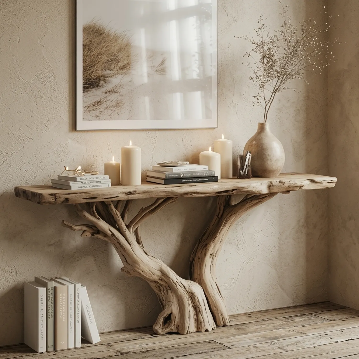 Live Edge Console Table Driftwood Double Base Narrow Entryway