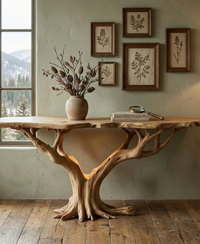 Live Edge Console Table Branch Tree Base Natural Wood