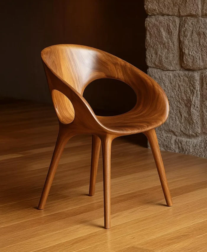 Solid Walnut Minimalist Dining Chair Scandinavian Style Wood Seat