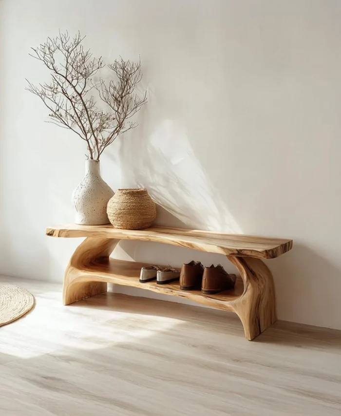 Rustic Entryway Bench With Shoe Storage Solid Timber Hallway Seat