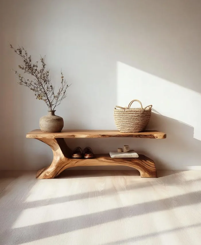 Solid Birch Wood Shoe Storage Bench With Drawer For Entryway