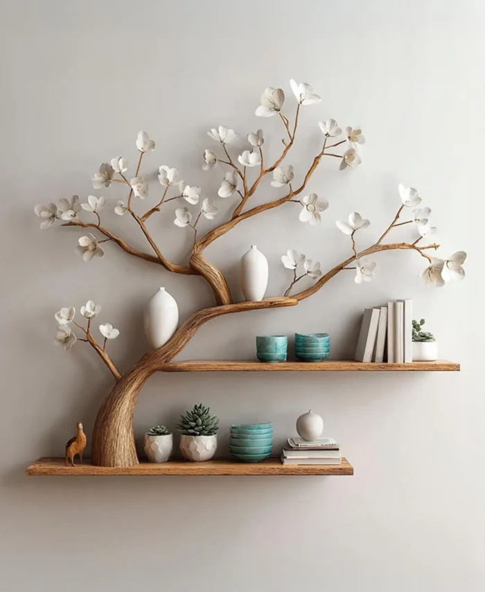 Driftwood Branch Tree Wall Bookshelf Floating Live Edge Wood Shelf