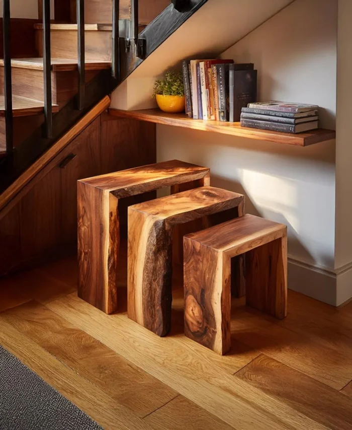 Wooden Stool And Side Table Modern Small Plant Stand For Home