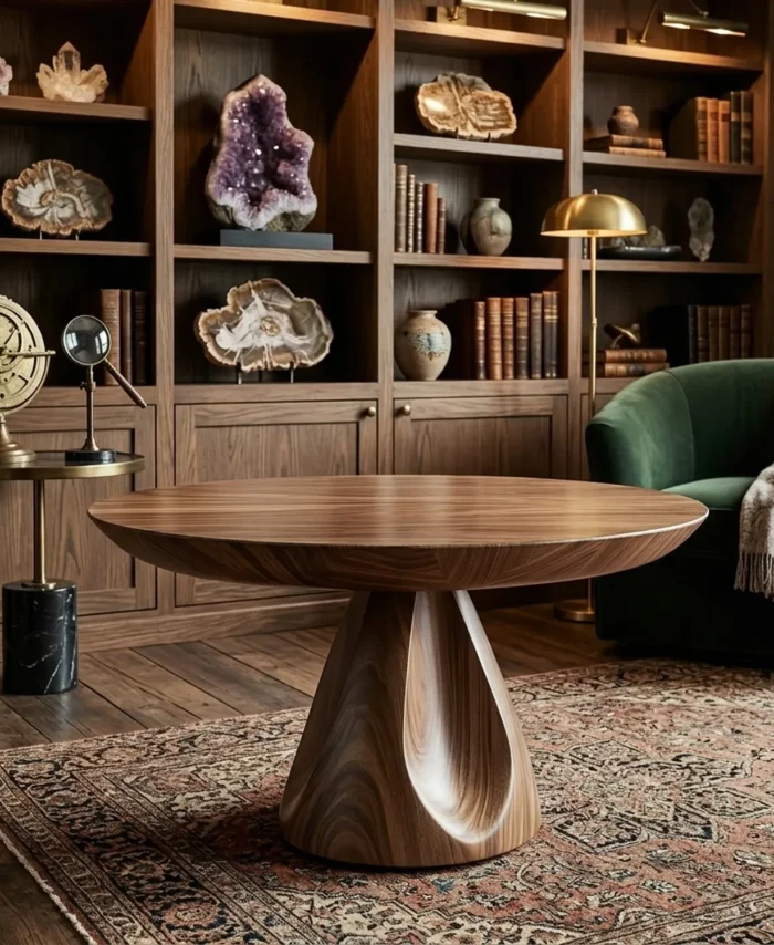 Contemporary Round Solid Wood Coffee Table Living Room