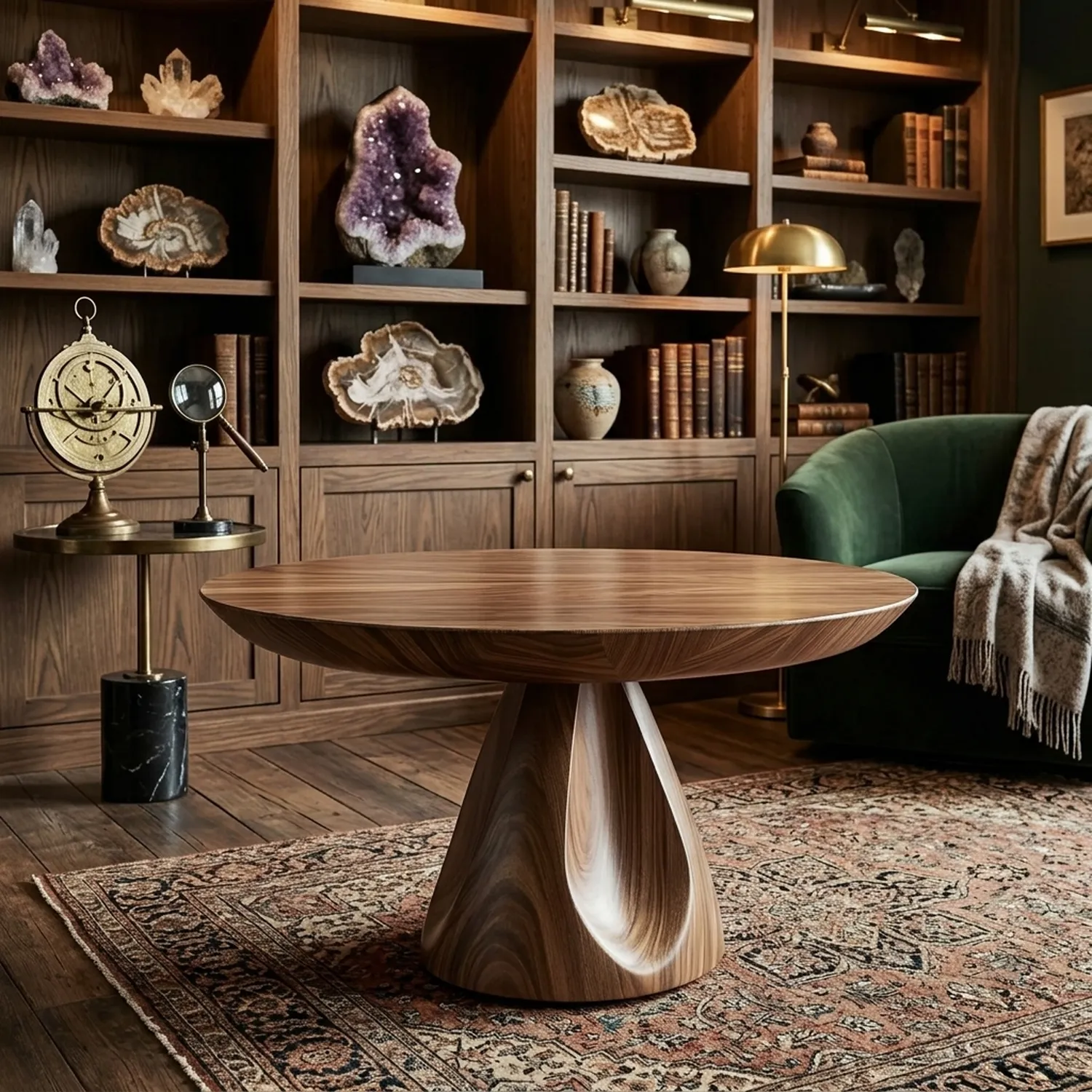 Contemporary Round Solid Wood Coffee Table Living Room