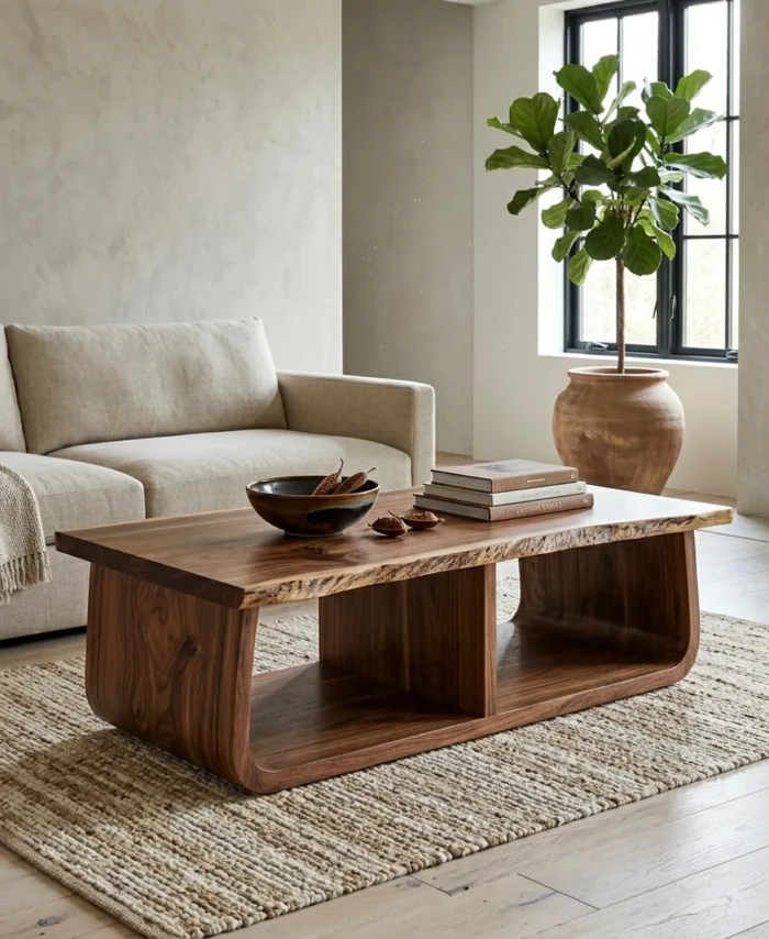 Mid Century Curved Live Edge Coffee Table Living Room