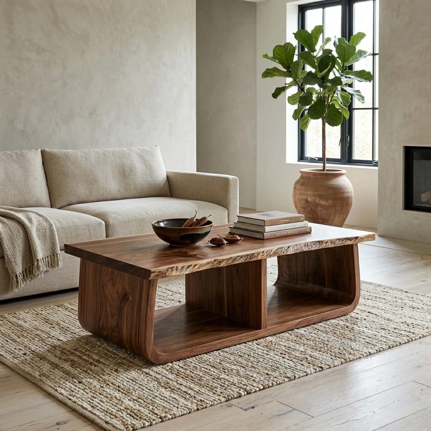 Mid Century Curved Live Edge Coffee Table Living Room