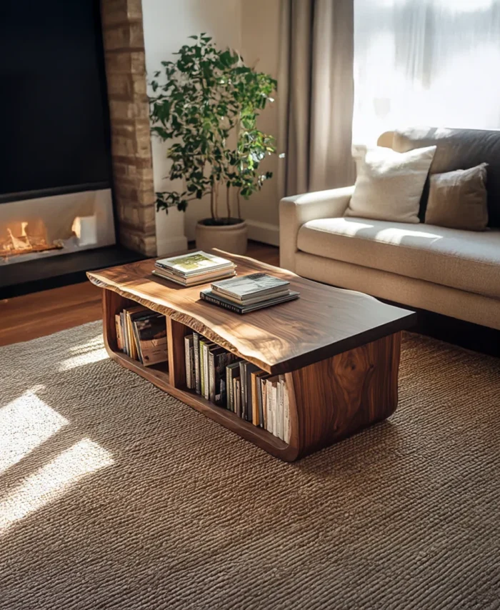 Mid Century Curved Live Edge Coffee Table Living Room