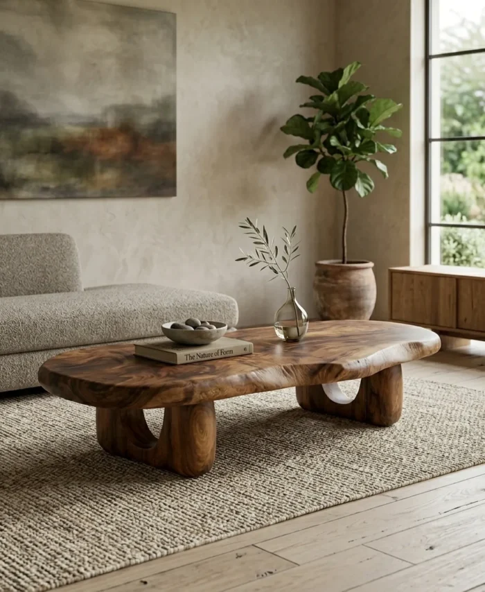 Modern Live Edge Solid Wood Coffee Table Entryway Style