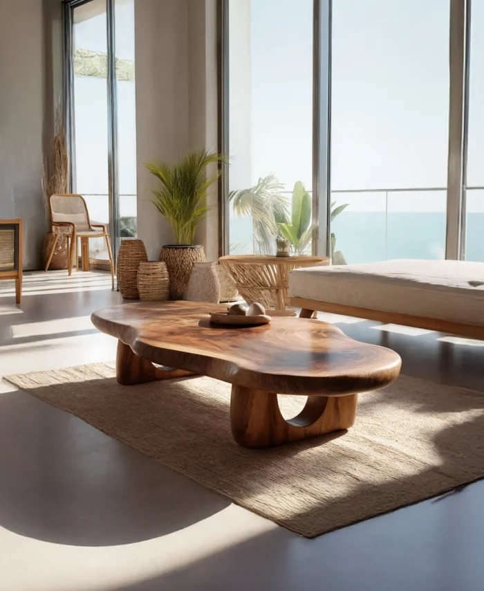 Modern Live Edge Solid Wood Coffee Table Entryway Style