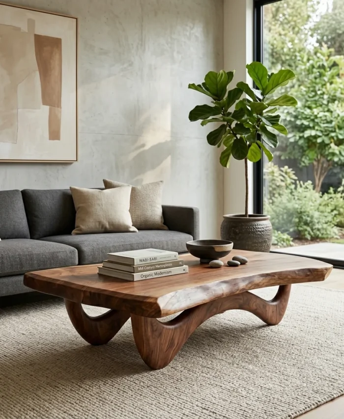 Modern Live Edge Solid Wood Coffee Table Dark Aesthetic