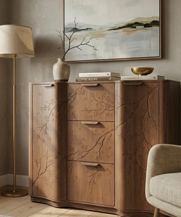 Wooden Cherry Blossom Cabinet Spring Floral Shape Elegant Accent Cabinet
