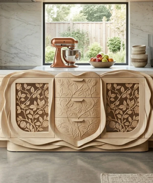 Wooden Rose Cabinet Romantic Floral Shape Living Room Storage Chest