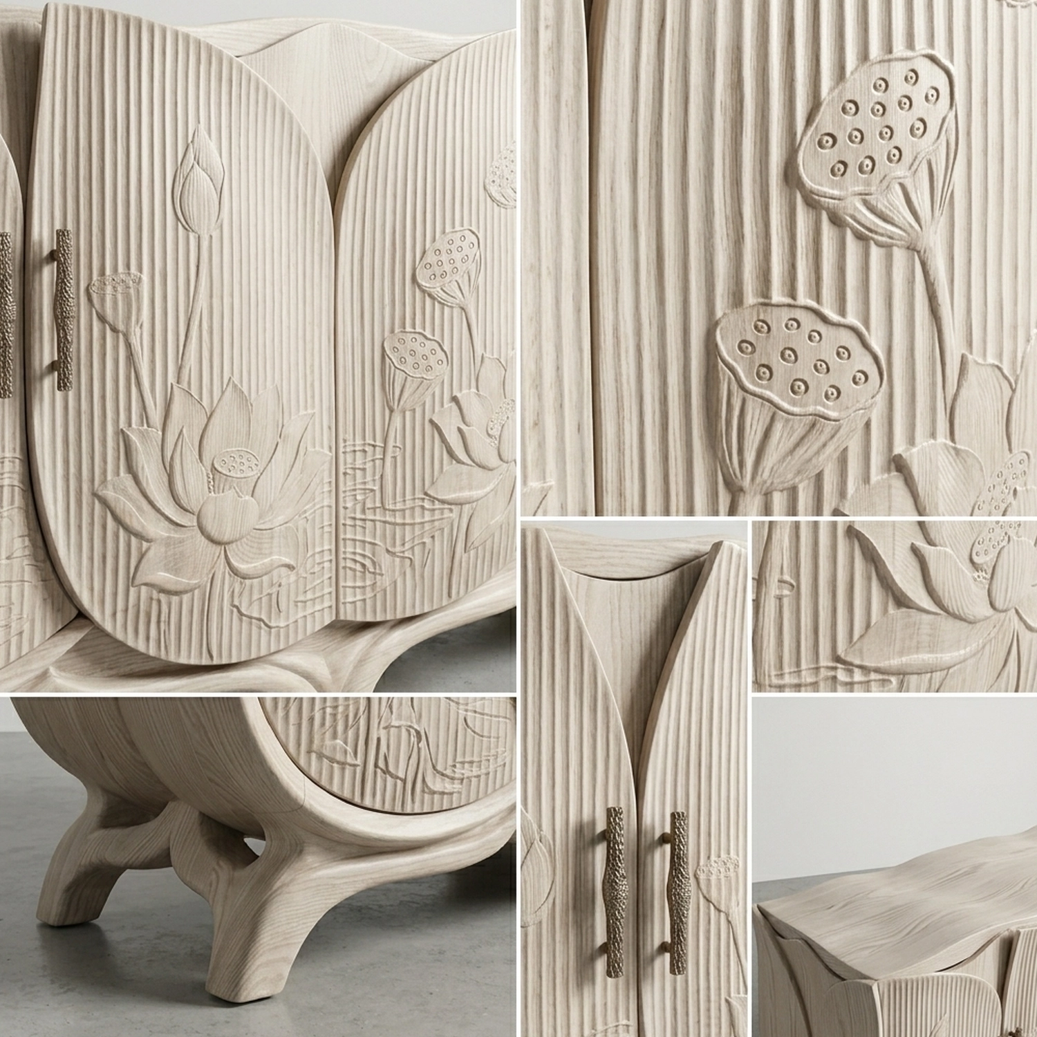 Wooden Lotus Bloom Cabinet Zen Style Flower Silhouette Decorative Accent Cabinet - Image 3