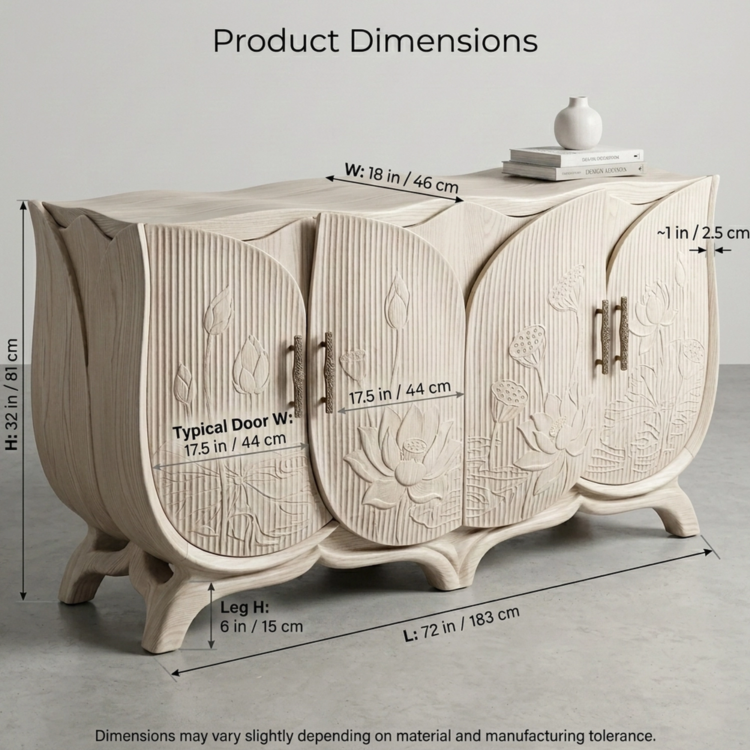 Wooden Lotus Bloom Cabinet Zen Style Flower Silhouette Decorative Accent Cabinet - Image 4