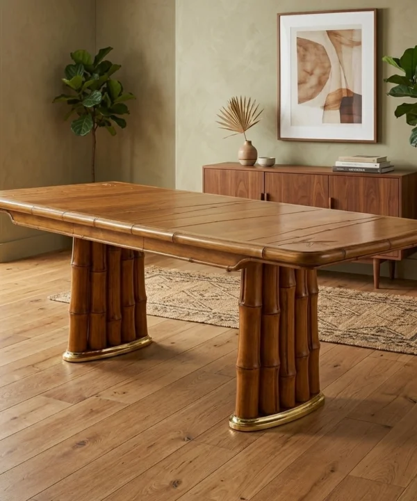 Wooden Bamboo Dining Table Asian Inspired Silhouette Kitchen Dining Furniture