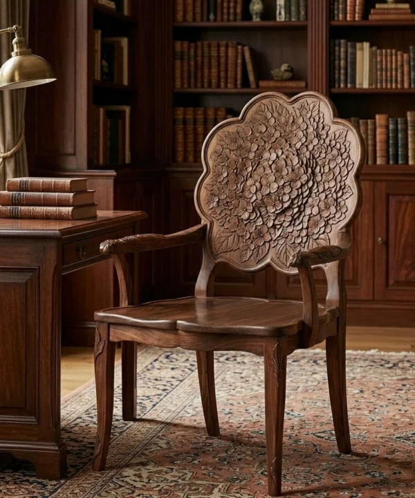 Wooden Hydrangea Accent Chair Decorative Floral Shape Unique Armchair